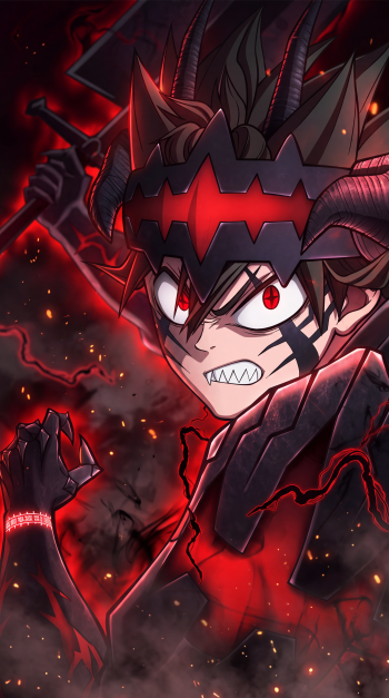 Asta wielding demonic power in a fiery Black Clover anime iPhone wallpaper.