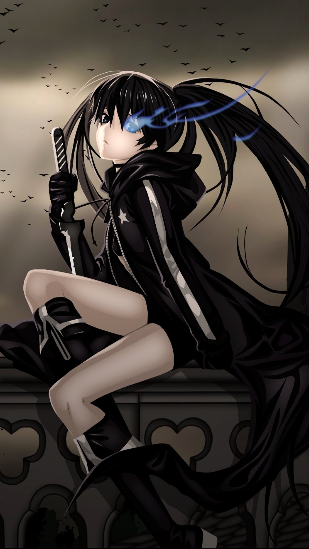 Download Bird Crow Raven Blue Eyes Anime Black Rock Shooter Anime Bird Phone Wallpaper