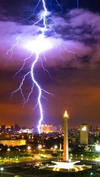 lightning evening Indonesia Java (Indonesia) man made Jakarta Phone Wallpaper