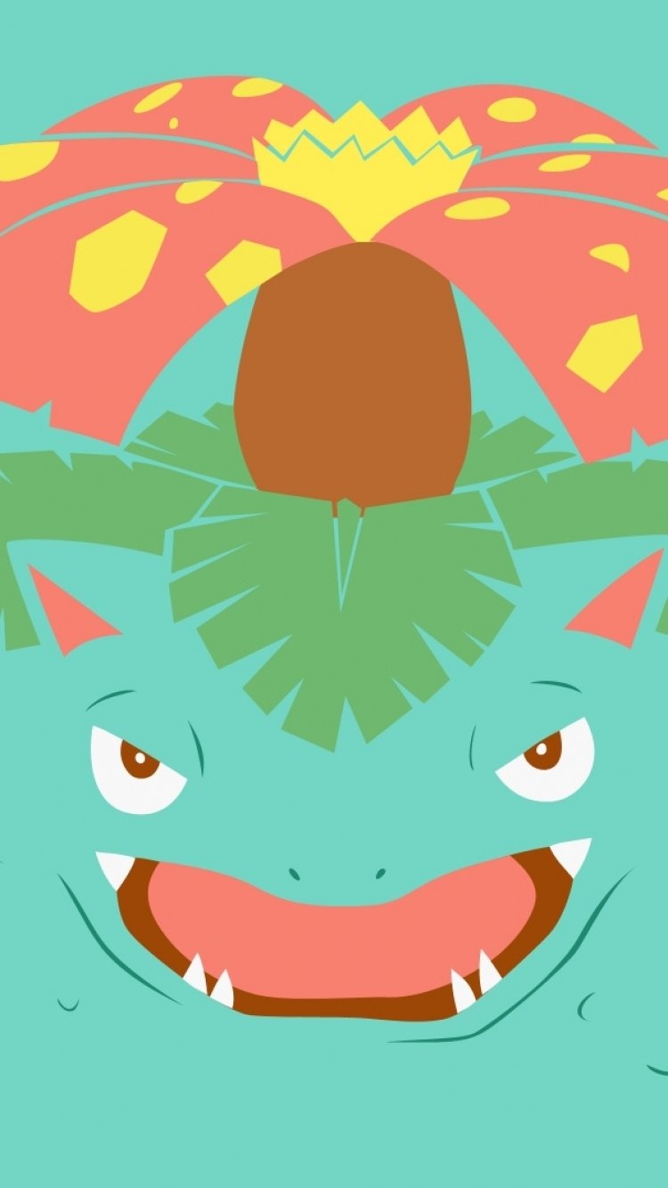 Phone wallpaper featuring a close-up of Venusaur from the Pokémon video game series, designed for both iPhone and Android displays.