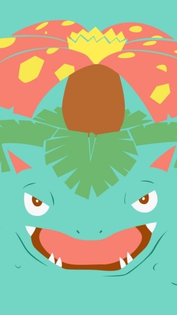 Phone wallpaper featuring a close-up of Venusaur from the Pokémon video game series, designed for both iPhone and Android displays.