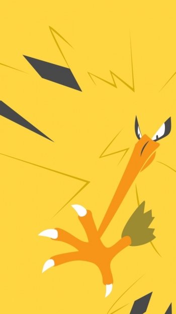 Video game Pokémon iPhone wallpaper: minimalist yellow design featuring Zapdos' beak, talon and angular lightning motifs.