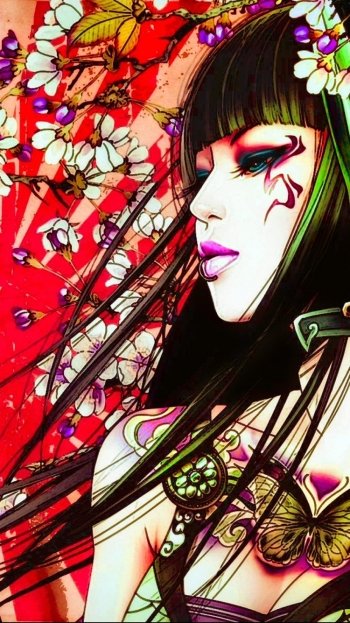 colorful geisha oriental asian fantasy tattoo video game JX Online Phone Wallpaper