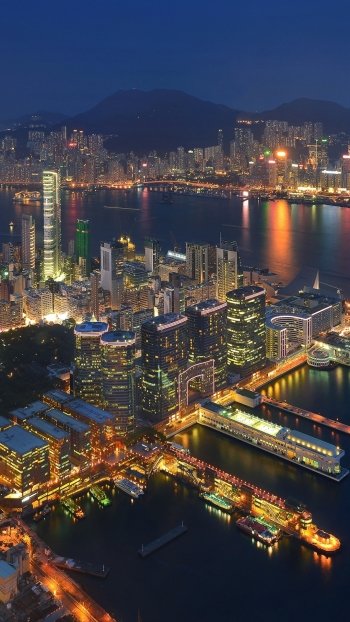cityscape night victoria harbour China man made Hong Kong Phone Wallpaper