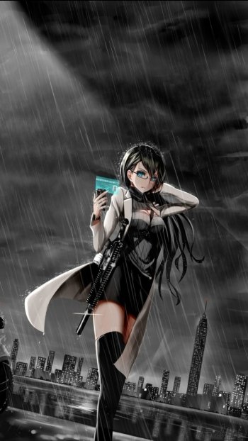 blue eyes long hair black hair gun helicopter Audi rain night Anime car anime car anime night Rain Anime Phone Wallpaper