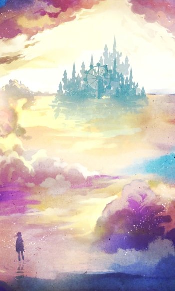 cloud colorful castle ferris wheel sky sun landscape Anime Original anime landscape Sky Anime Phone Wallpaper