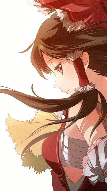 red eyes red dress long hair Reimu Hakurei dress close-up brunette Anime Touhou Phone Wallpaper