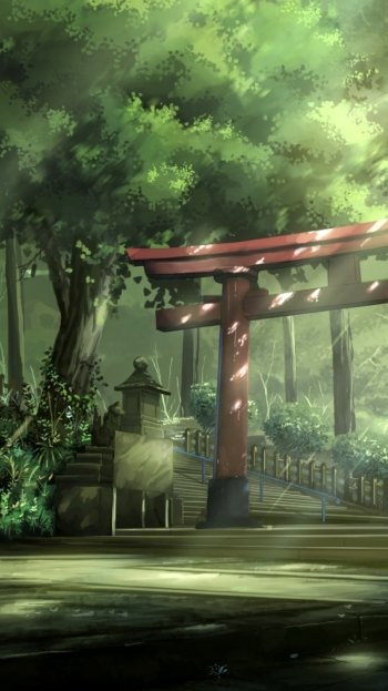 Japan shrine forest Anime temple anime forest Phone Wallpaper