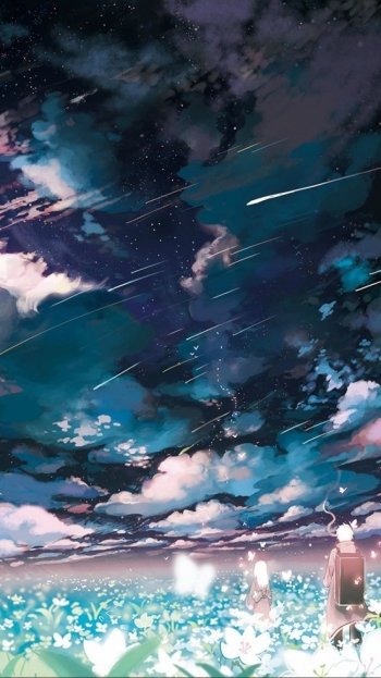 Ginko (Mushishi) night shooting star landscape flower cloud Anime Mushishi anime landscape anime night Phone Wallpaper