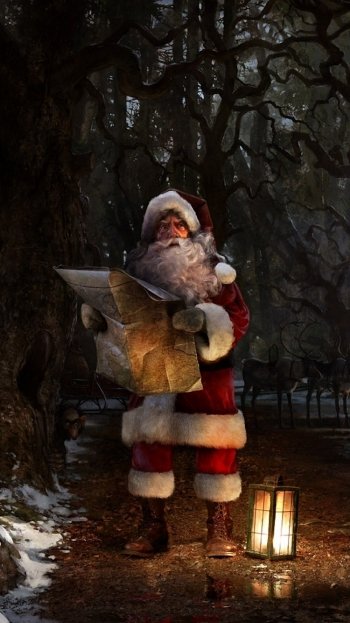 night map forest Santa Claus dark troll Santa reindeer holiday Christmas Phone Wallpaper