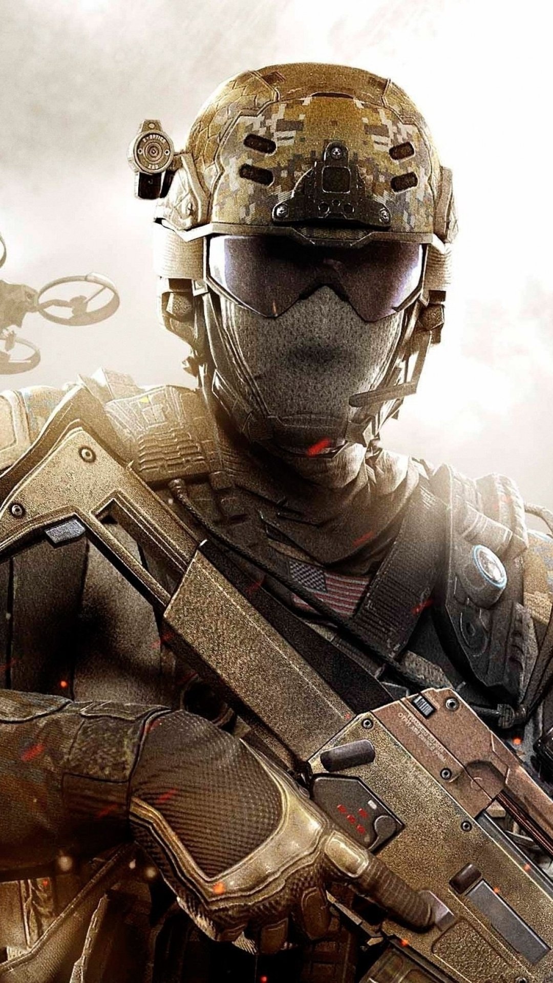 A fierce soldier from Call of Duty: Black Ops II in action, ready for battle on this phone wallpaper.