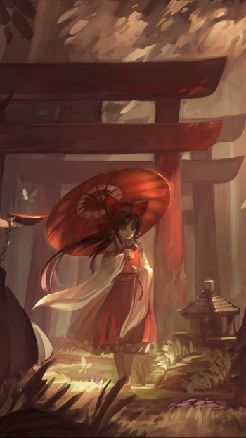 Suika Ibuki Reimu Hakurei Anime Touhou Phone Wallpaper