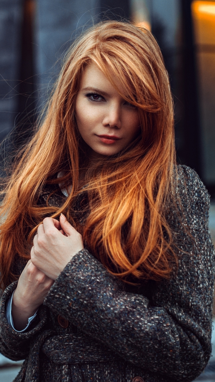 Download Redhead Brown Eyes Woman Model Phone Wallpaper by Georgy ...