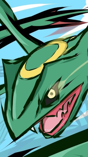 Digital artwork of Rayquaza from Pokémon, designed as a vibrant phone wallpaper compatible with both iPhones and Android devices.