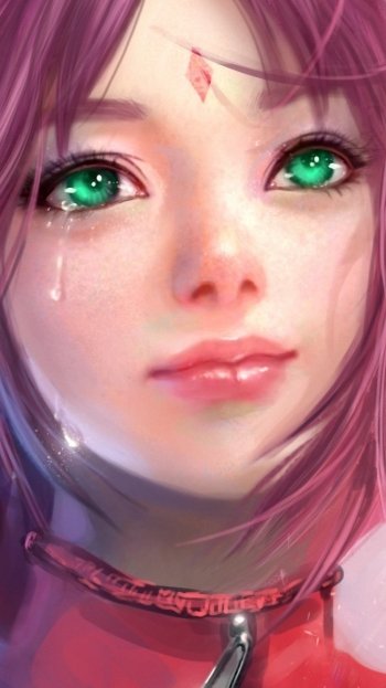 Sakura Haruno green eyes pink hair tears Anime Naruto Phone Wallpaper