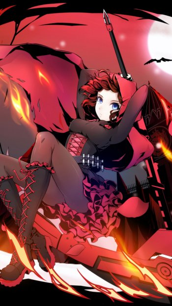scythe red hair bat moon Ruby Rose (RWBY) Anime RWBY Phone Wallpaper