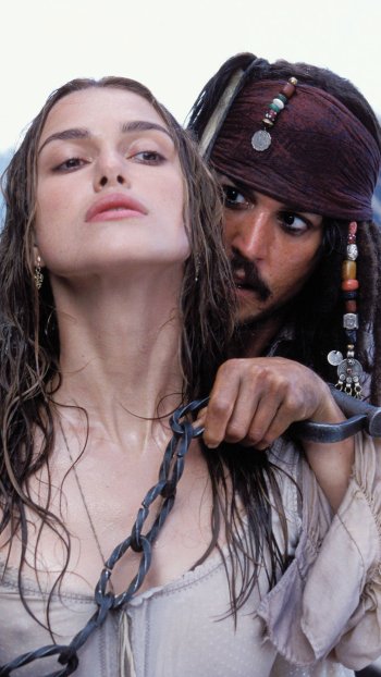 Elizabeth Swann Keira Knightley Jack Sparrow Johnny Depp movie Pirates Of The Caribbean: The Curse Of The Black Pearl Phone Wallpaper