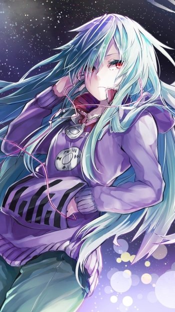 Tsubomi Kido blue hair long hair red eyes Anime Kagerou Project Phone Wallpaper