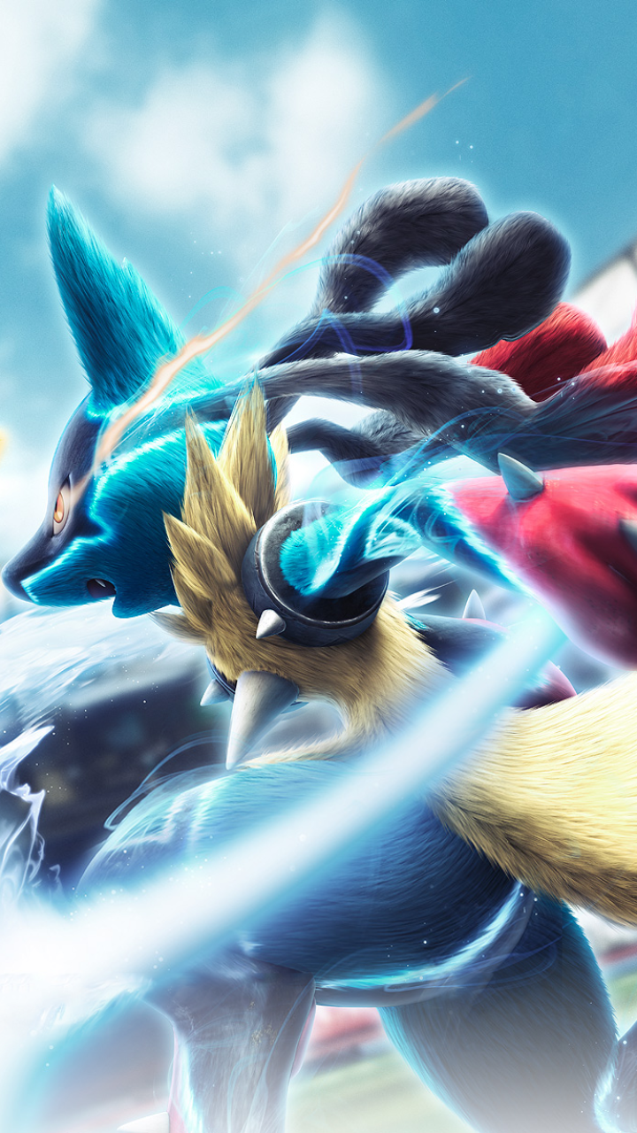 Download Pokemon Pikachu Mega Lucario (Pokémon) Lucario (Pokémon) Video Game Pokken Tournament Phone Wallpaper