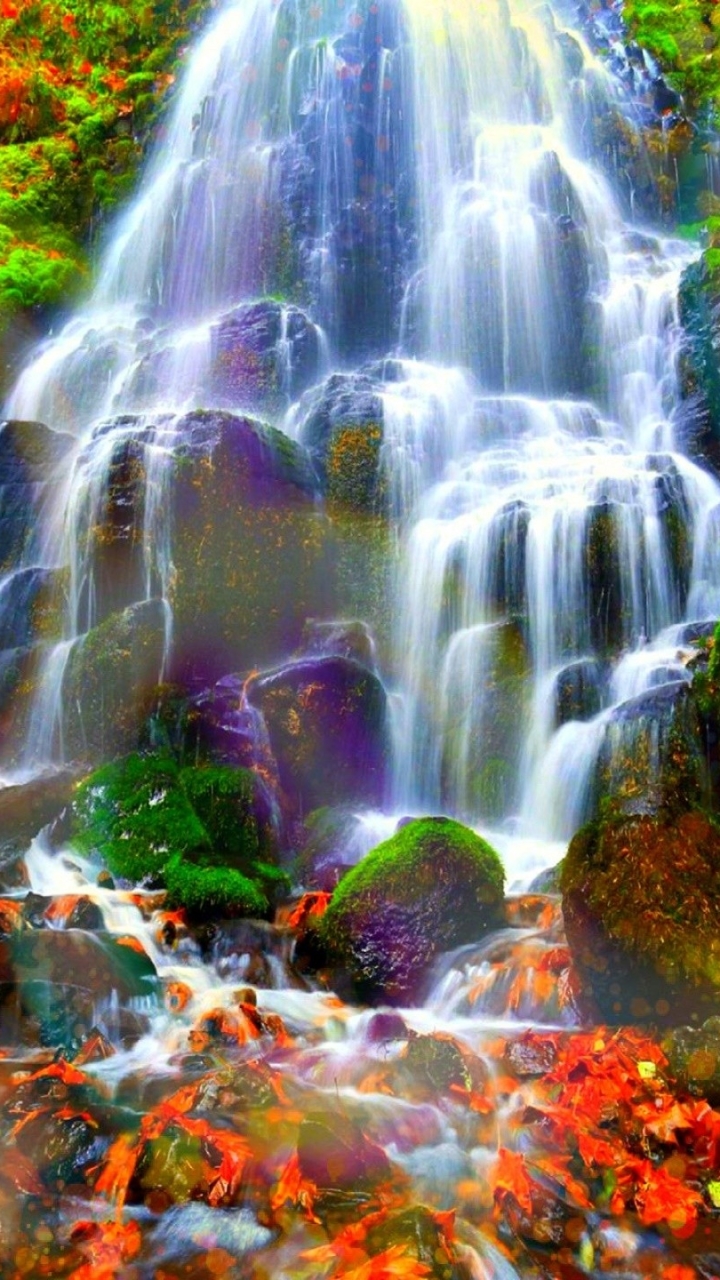 Как установить фон телефона. Природа водопад. Водопад на телефон. Цветной водопад.