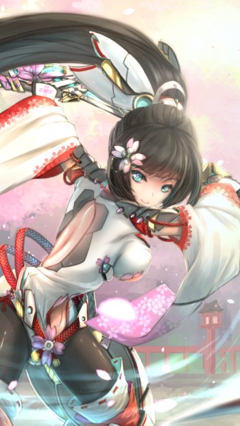 blue eyes black hair long hair katana Anime Original Phone Wallpaper