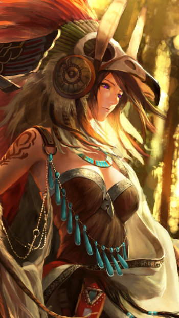 staff tattoo headdress fantasy woman warrior Phone Wallpaper