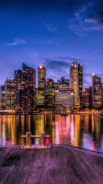 skyscraper building reflection light city night man made Singapore Phone Wallpaper