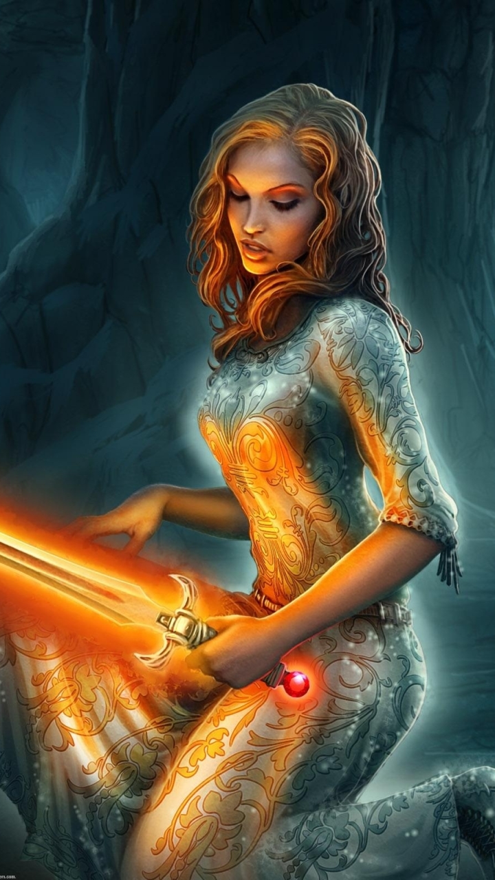 Девушка с мечом в пещере бесплатно