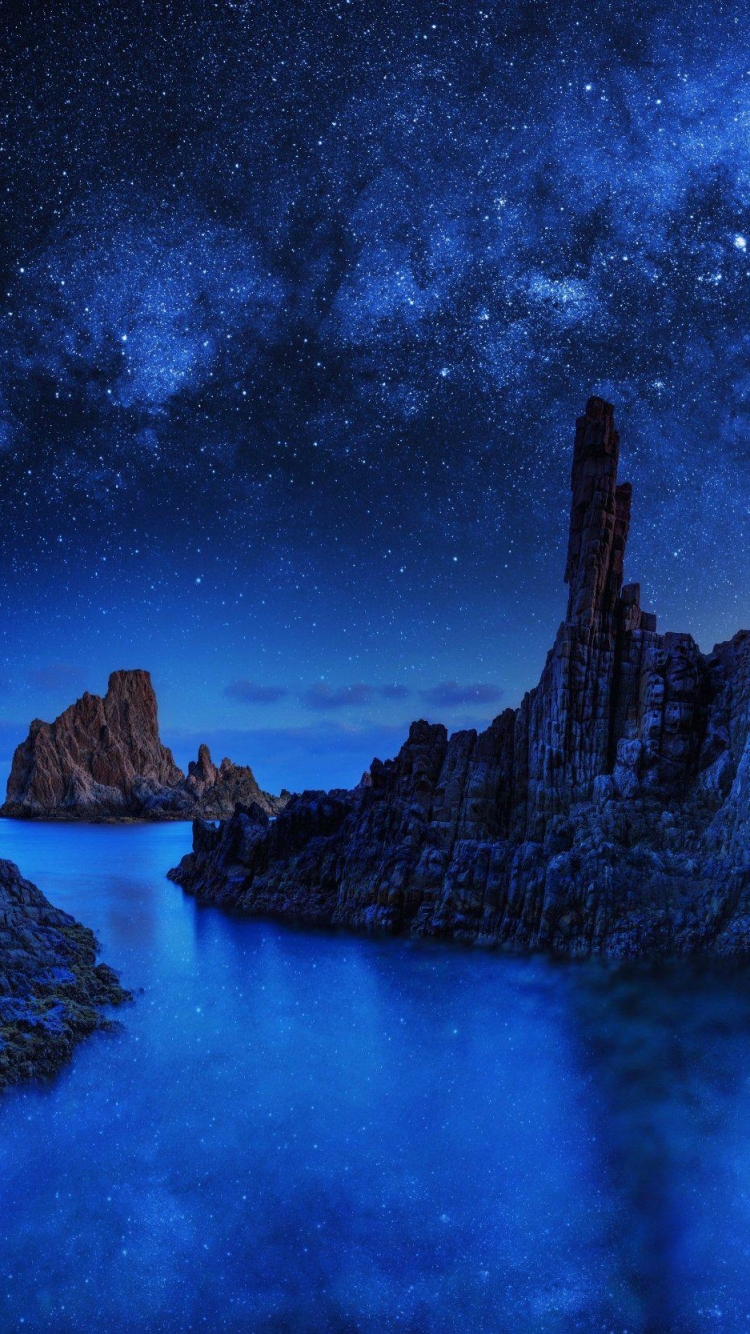 Ocean Rocks on Starry Night