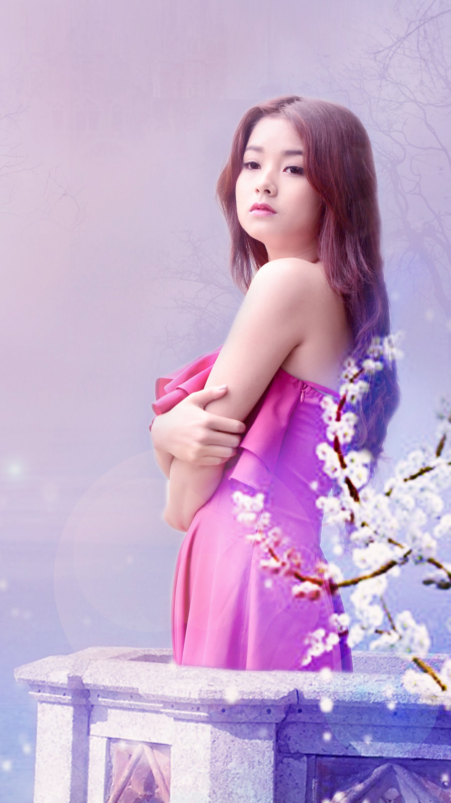 Download Vietnamese Spring Blossom Woman Asian Phone Wallpaper