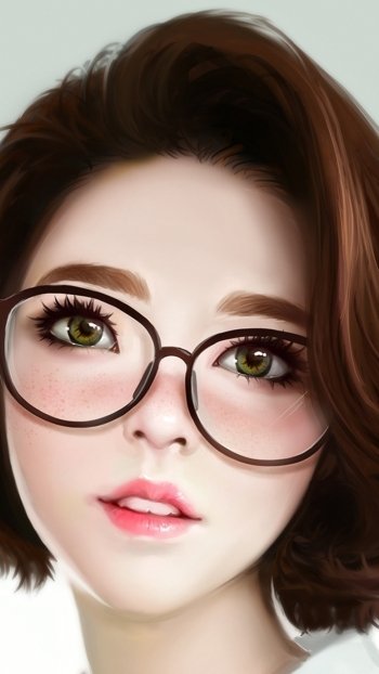 green eyes brown hair glasses face woman artistic Phone Wallpaper
