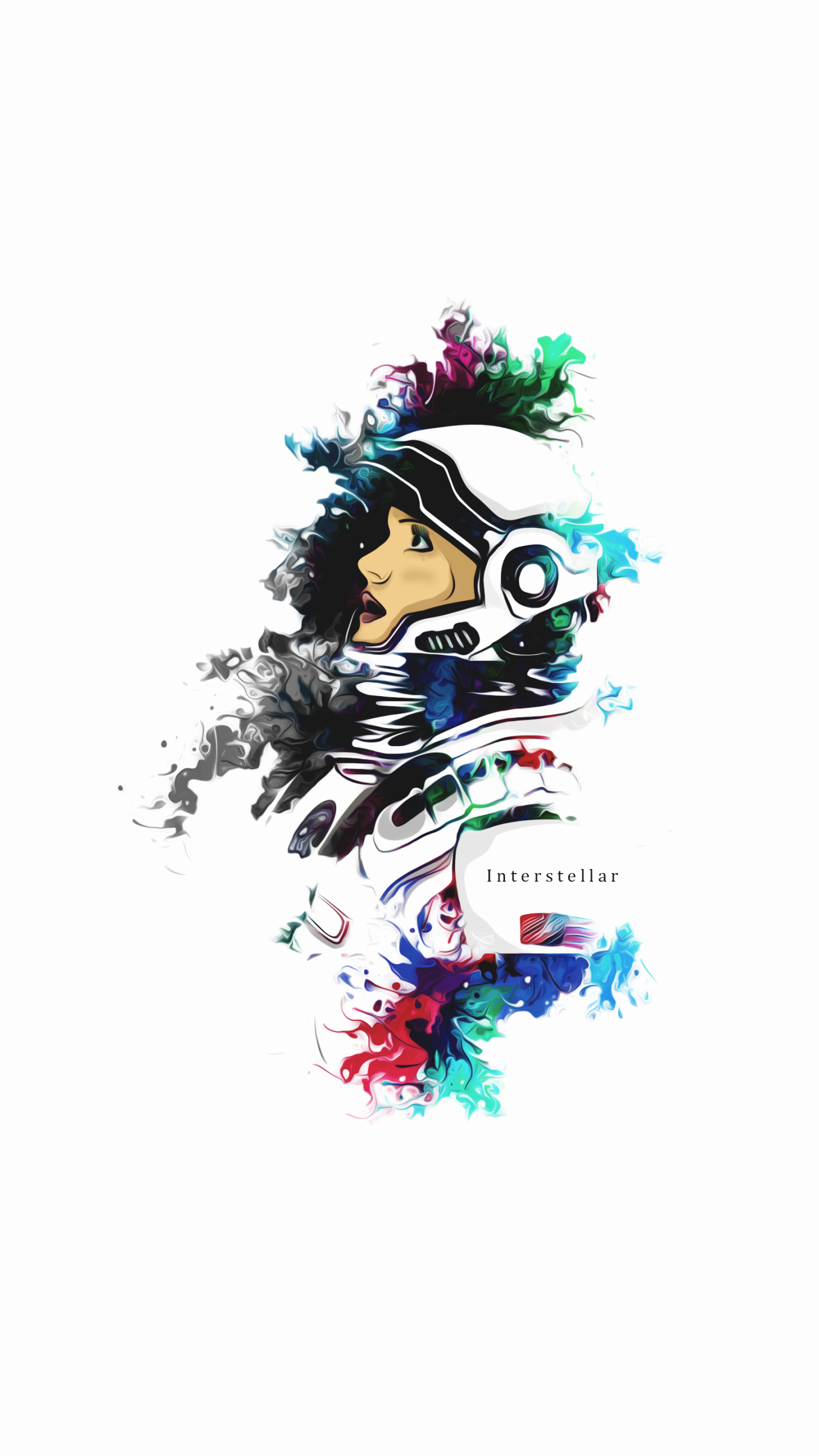 Phone wallpaper featuring a colorful, artistic portrait of an astronaut from the movie Interstellar, designed for both iPhone and Android displays.