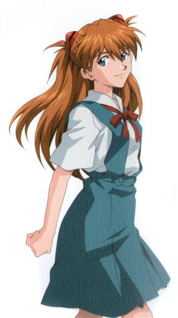 Asuka Langley Sohryu from Neon Genesis Evangelion in her school uniform, featured in an anime-style phone wallpaper compatible with iPhone and Android devices.