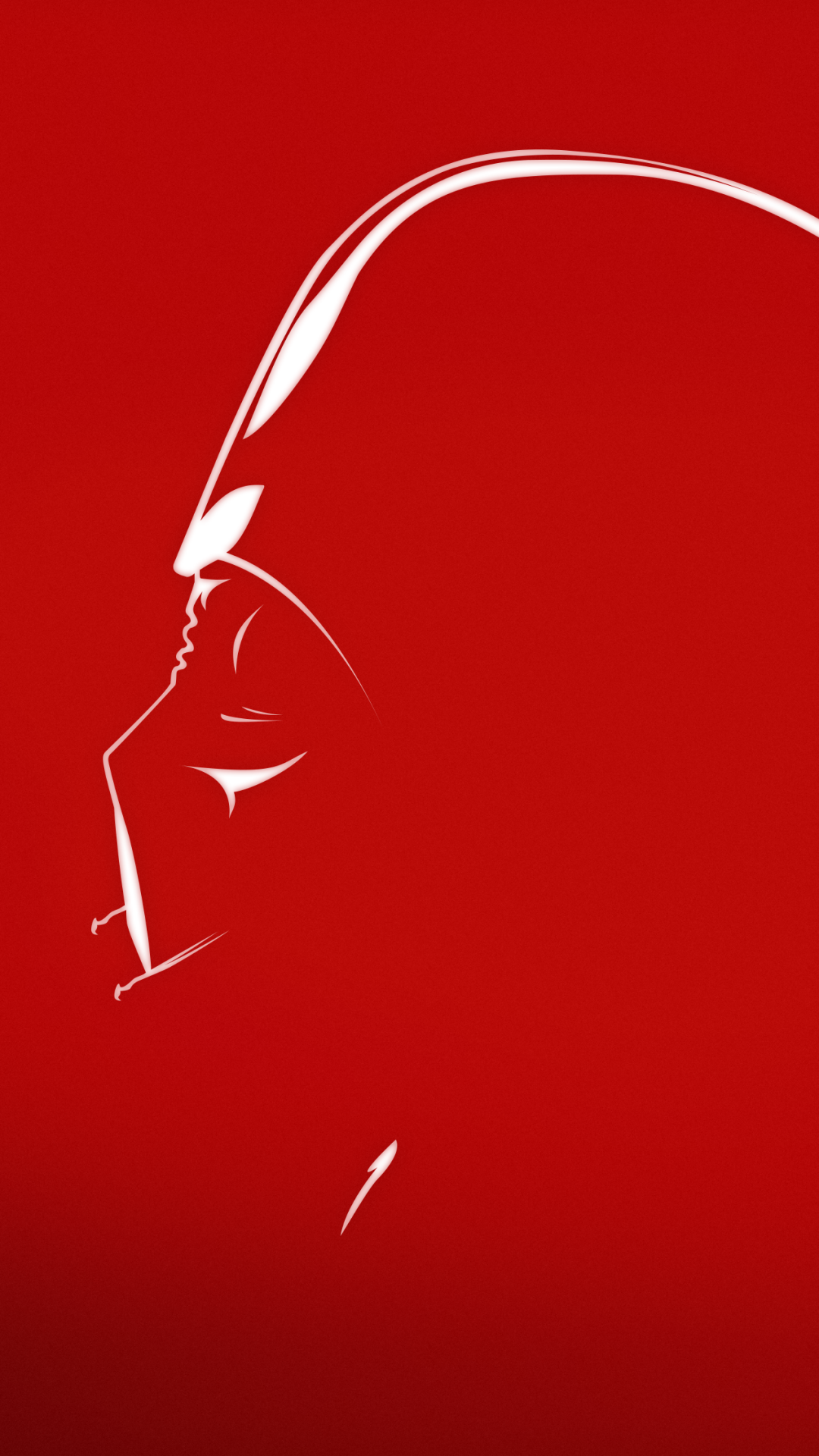 Minimalist phone wallpaper featuring Darth Vader profile in white line art on a red background, movie Star Wars motif.