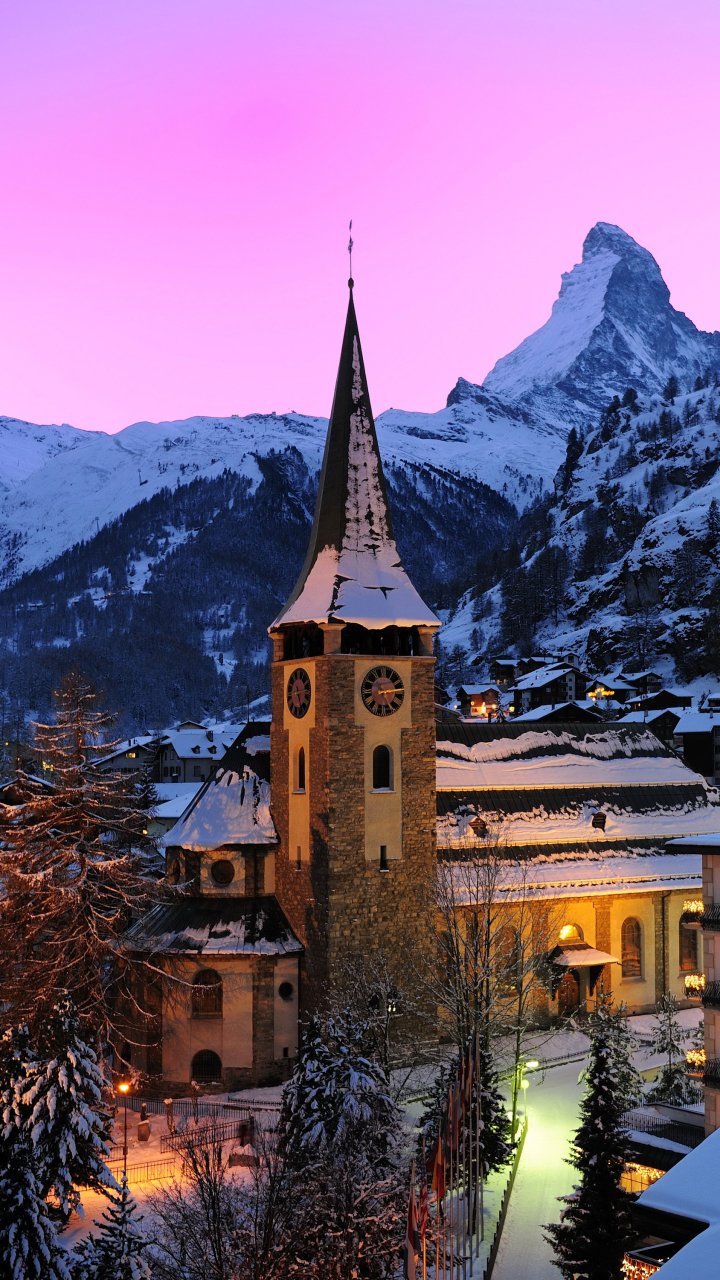 Download Night Snow Winter Mountain Switzerland House Man Made Town Winter Night Snowy Mountain Night Snow Phone Wallpaper