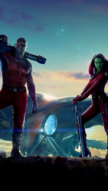 Gamora Drax The Destroyer Zoe Saldana Dave Bautista movie Guardians of the Galaxy Phone Wallpaper