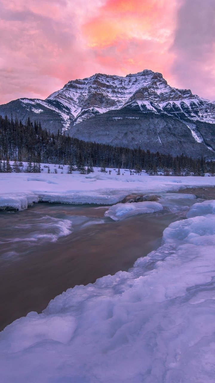 Download Mountain River Snow Nature Winter Phone Wallpaper - Mobile Abyss