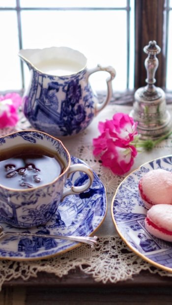 macaron teapot tea photography still life Phone Wallpaper