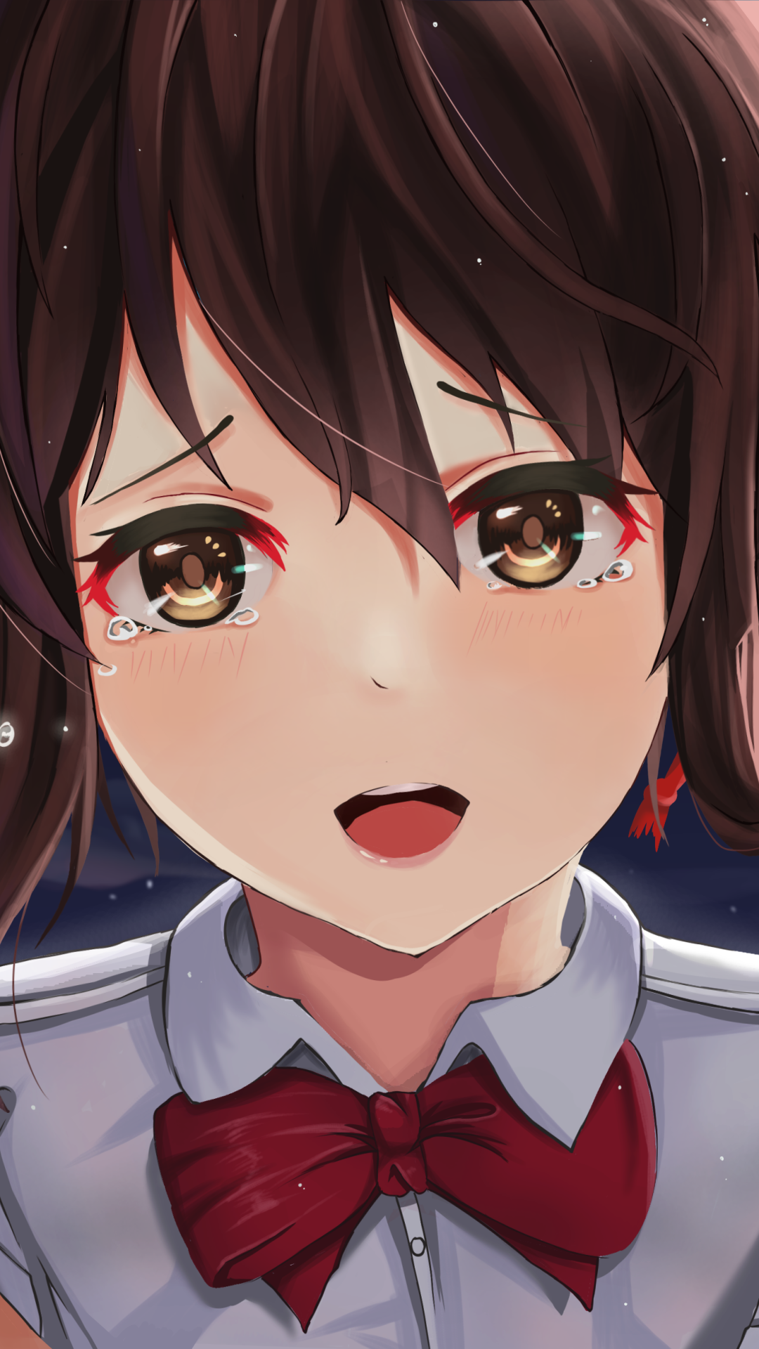 Download Brown Hair Brown Eyes Tears Face Mitsuha Miyamizu Anime Your Name. Phone Wallpaper