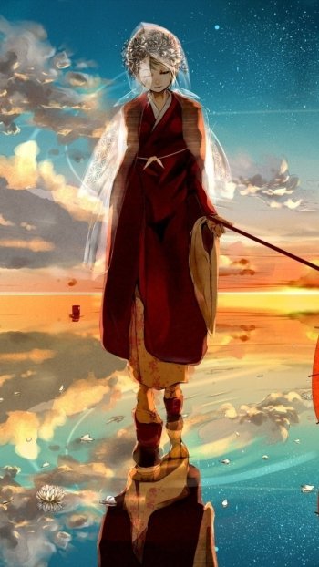 umbrella dress reflection water lantern traditional costume sky Rin Kagamine cloud Anime Vocaloid anime sunset Sky Anime Phone Wallpaper