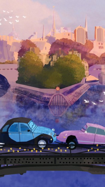 car bridge river Paris France artistic painting Phone Wallpaper