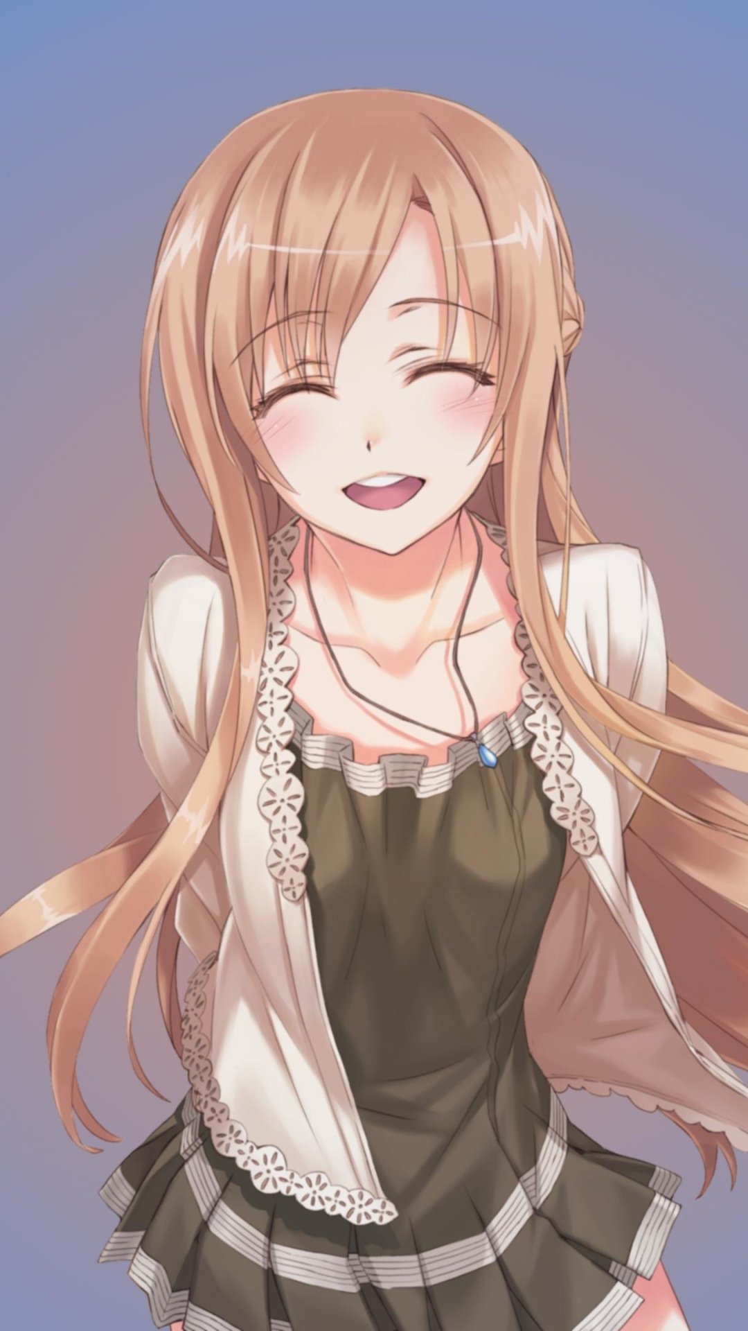 Phone wallpaper featuring a smiling Asuna Yuuki from Sword Art Online, designed for seamless display on iPhones and Android devices.