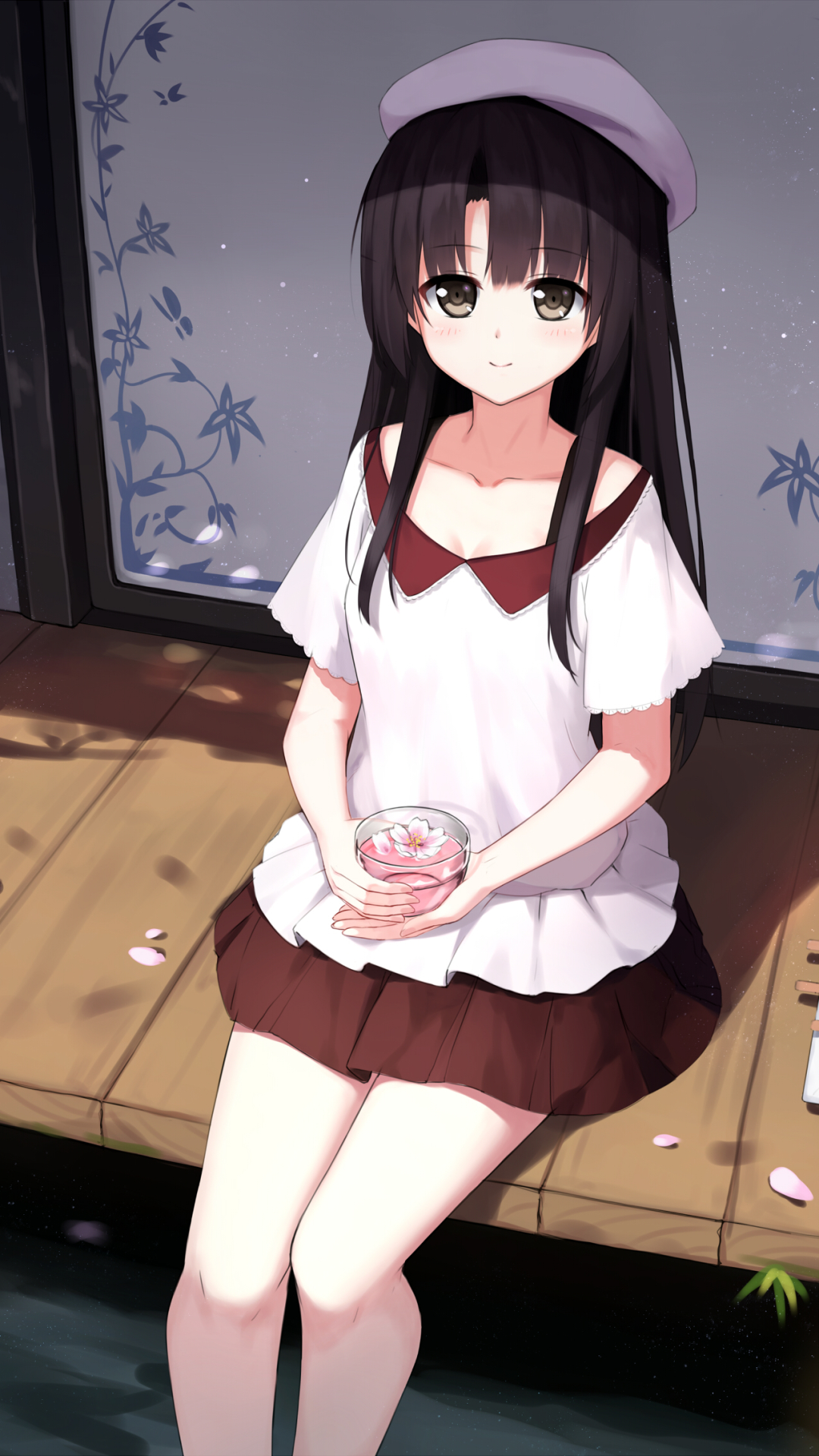 Download Drink Cherry Blossom Blush Brown Eyes Black Hair Long Hair Megumi Katō Anime Saekano