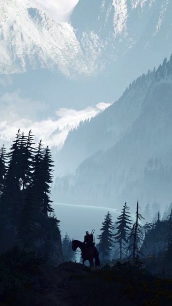 Geralt of Rivia mountain landscape video game The Witcher 3: Wild Hunt Phone Wallpaper