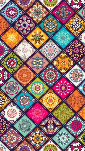 square colorful pattern colors floral artistic flower Phone Wallpaper