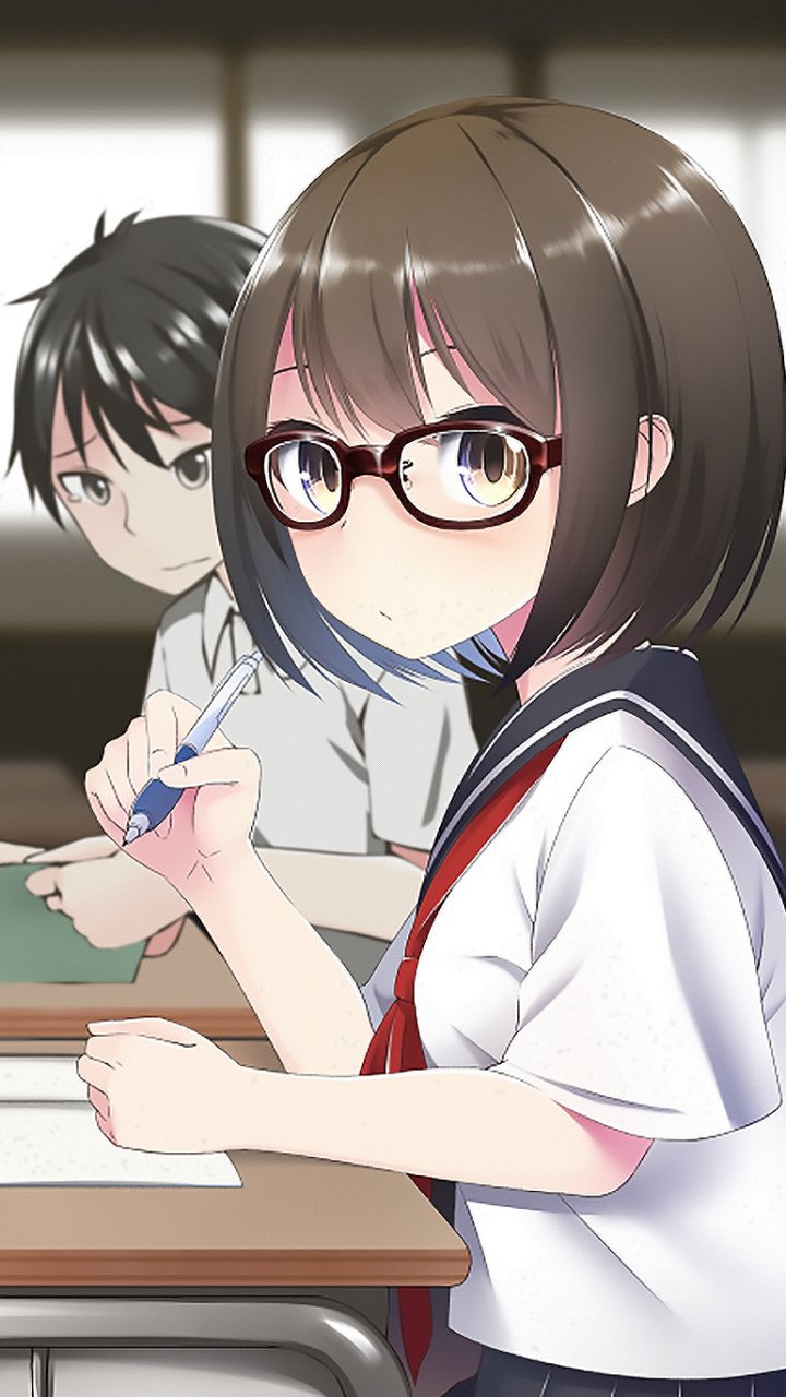 Download Classroom Schoolgirl Short Hair School Uniform Glass Anime Original Phone Wallpaper