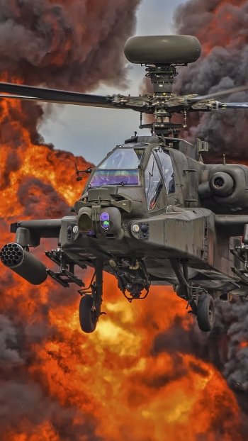 explosion attack helicopter aircraft helicopter military Boeing Ah-64 Apache Phone Wallpaper