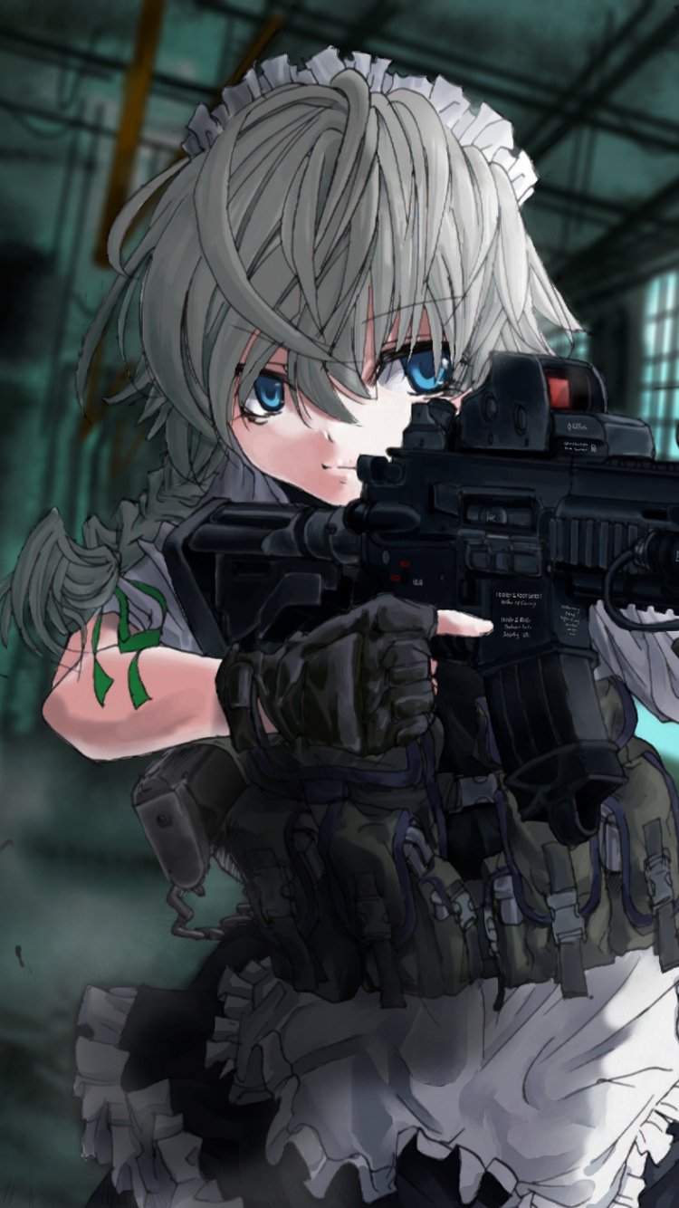 Download Sakuya Izayoi Maid Knife Gun Heckler & Koch HK416 Anime Touhou Phone Wallpaper
