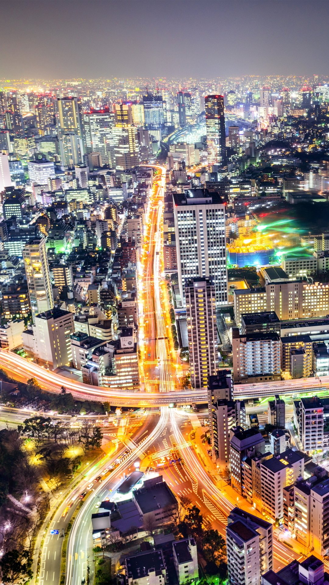 Download Horizon Aerial Time Lapse Road Building Light Cityscape Japan Night City Man Made Tokyo Phone Wallpaper