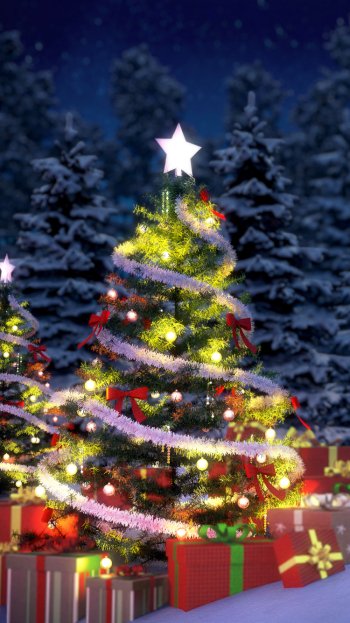 snow winter gift christmas tree night holiday Christmas winter night Phone Wallpaper